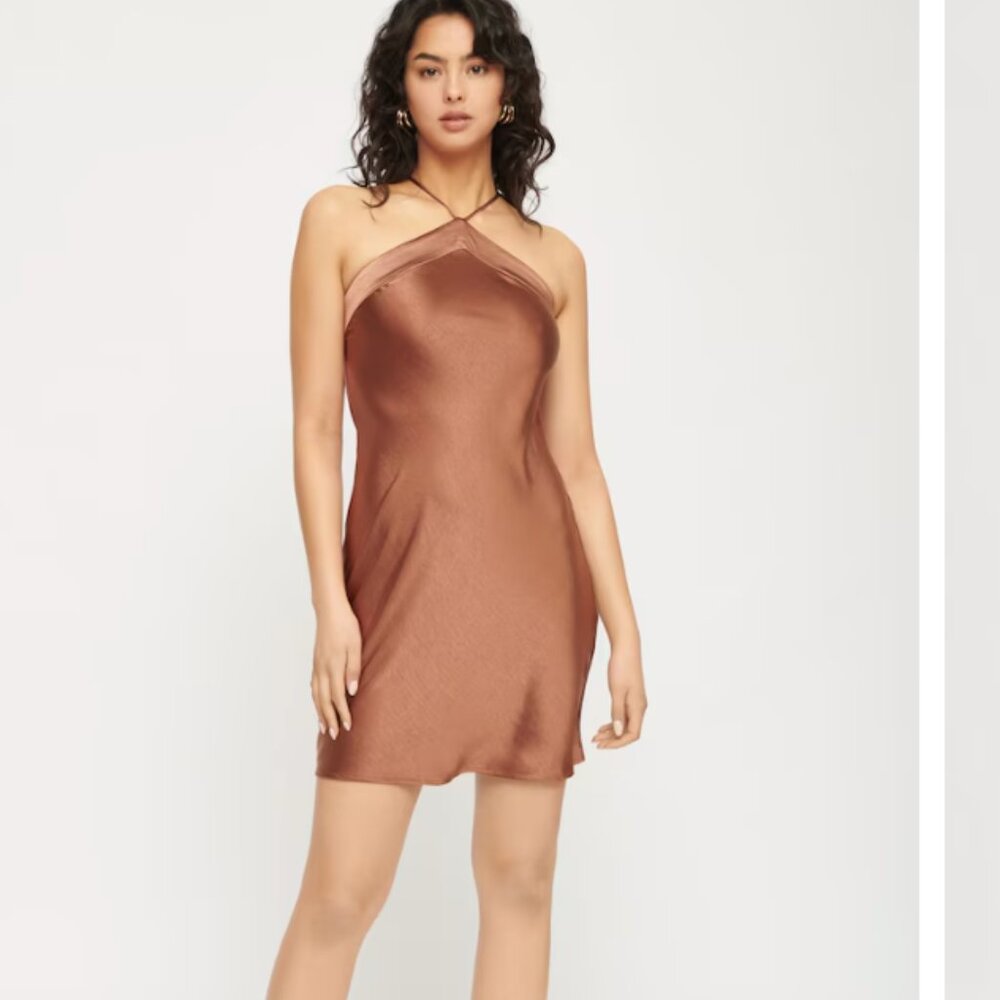Dynamite Halter Satin Dress w/ Draped Back
